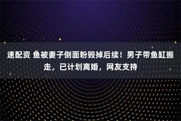 速配资 鱼被妻子倒面粉毁掉后续！男子带鱼缸搬走，已计划离婚，网友支持